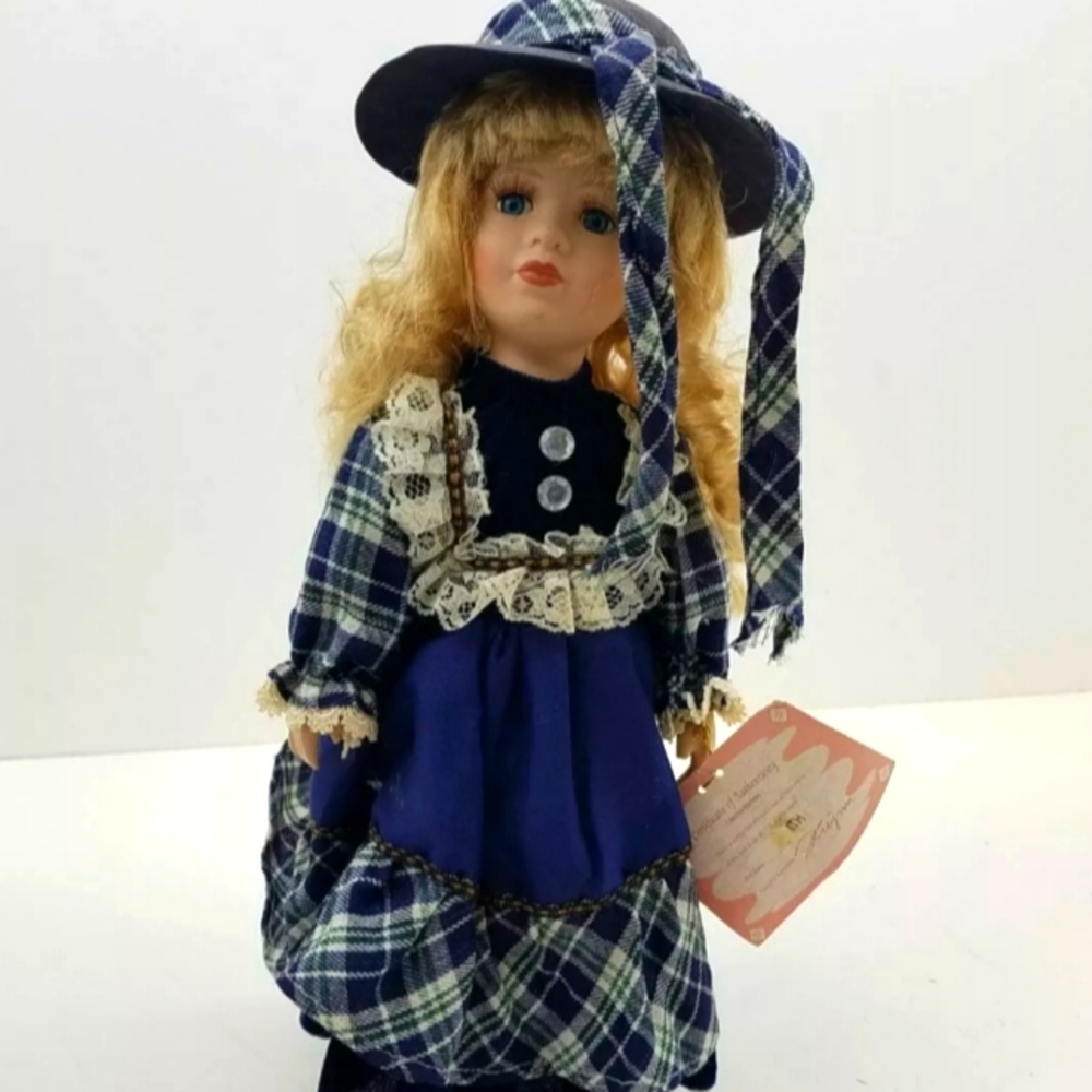 The Rose Collection Porcelain Girl Vintage Doll Judith with stand & Certificate